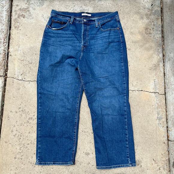 Levi's Blue Cotton Button Fly Cropped Ribcage Straight Ankle Jeans Size 16W - Picture 14 of 15
